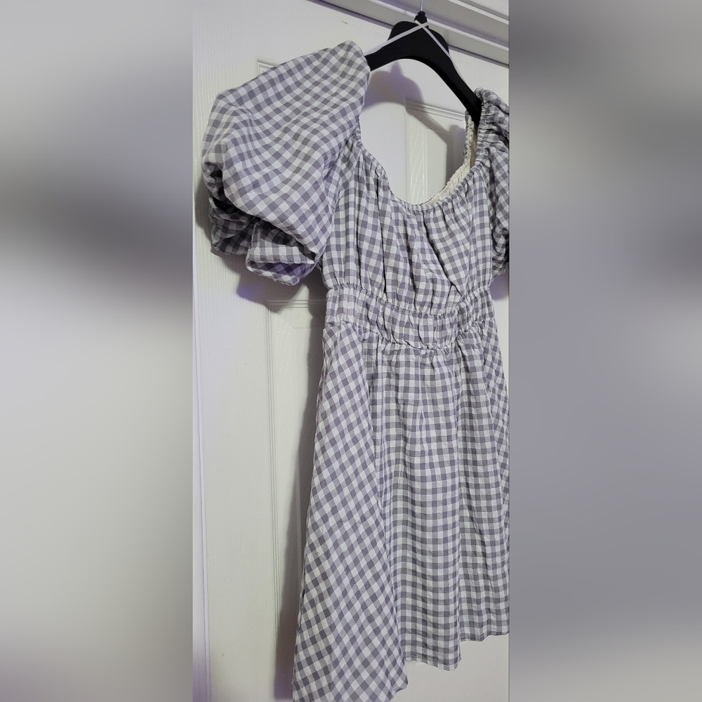 MIMOSA | Gingham Dress | Gray and White | Size M - Picture 6 of 9